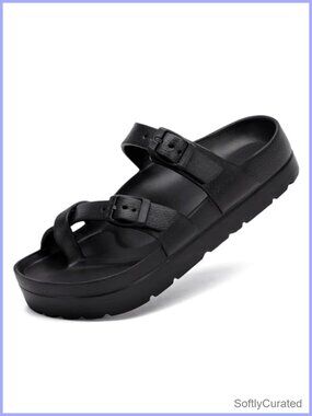 Womens Platform Slide Sandals Arch Support Adjustable Buckle EVA